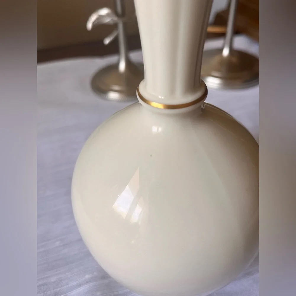Vintage Lenox Porcelain Bud Vase Cream Beige off White w Gold Accents